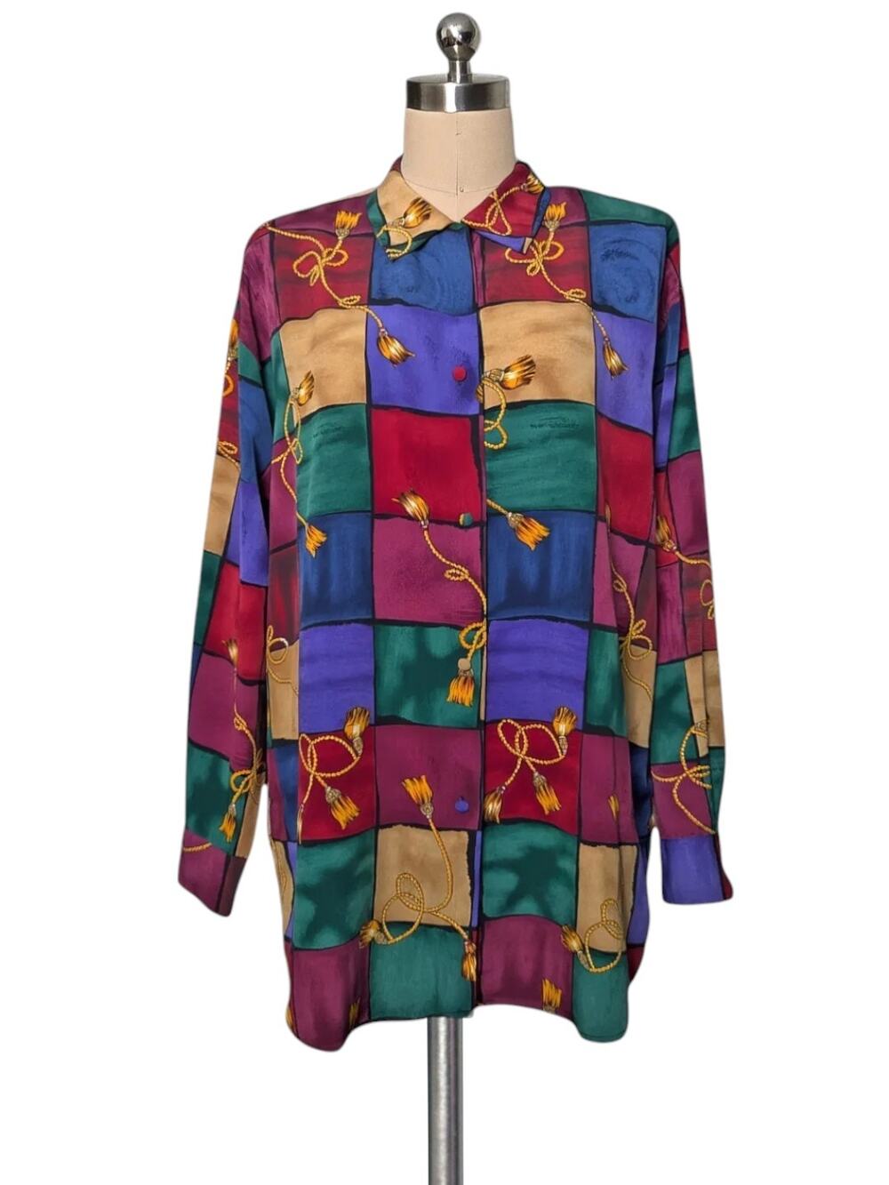Vintage 90's 80's LE CAVIAR Rope Print Button Up Shirt Top Blouse L